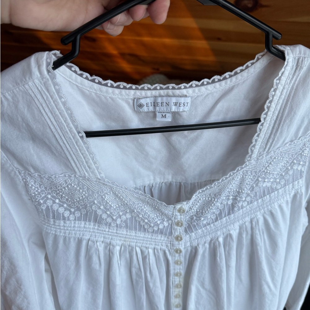 Eileen West White Cotton Blouse with Lace Trim